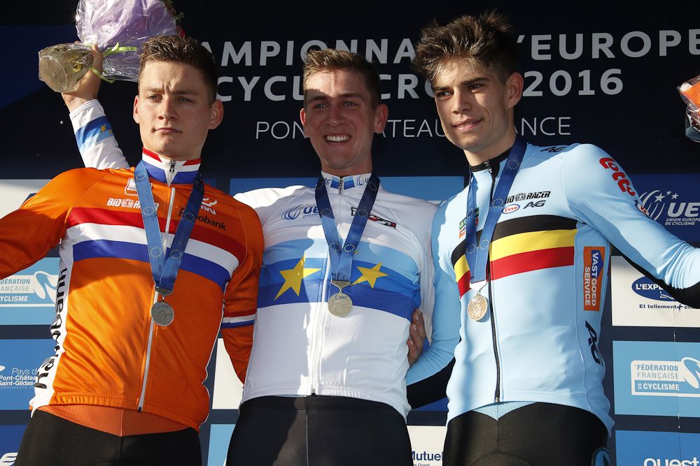 Mathieu Van Der Poel (Netherlands), Toon Aerts (Beglium) and Wout Van Aert (Belgium) on the European championships