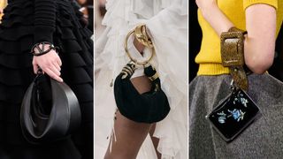 the fall 2024 bag trend of bracelet bags at Valentino, Chloé, and Prada
