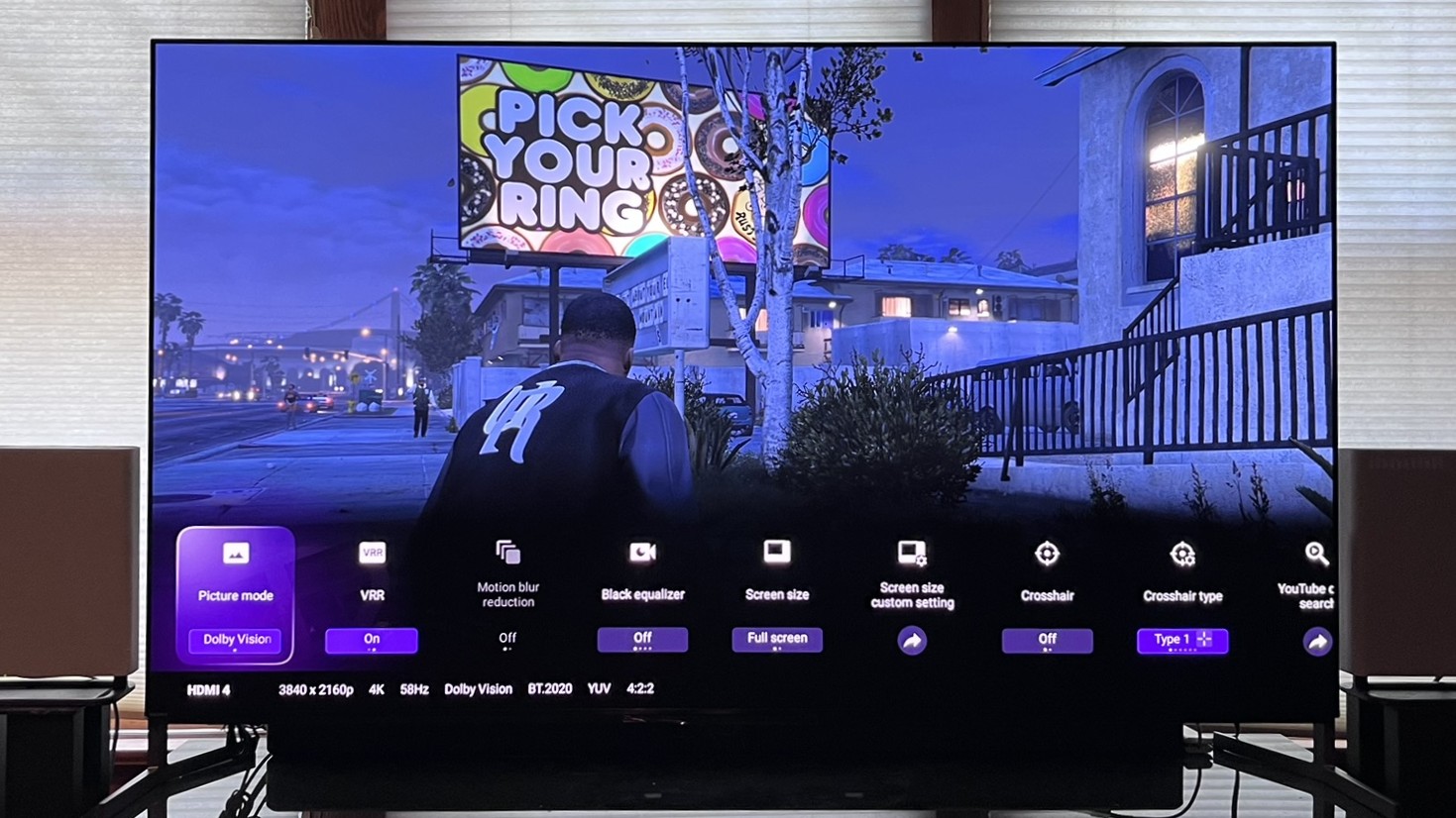 Sony Bravia 8 II showing image of game with Game bar menu
