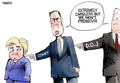 Political Cartoon U.S. DOJ Comey Hillary Clinton Finger Pointing