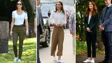 A composite of three pictures of the Princess of Wales wearing her Superga trainers on separate occasions