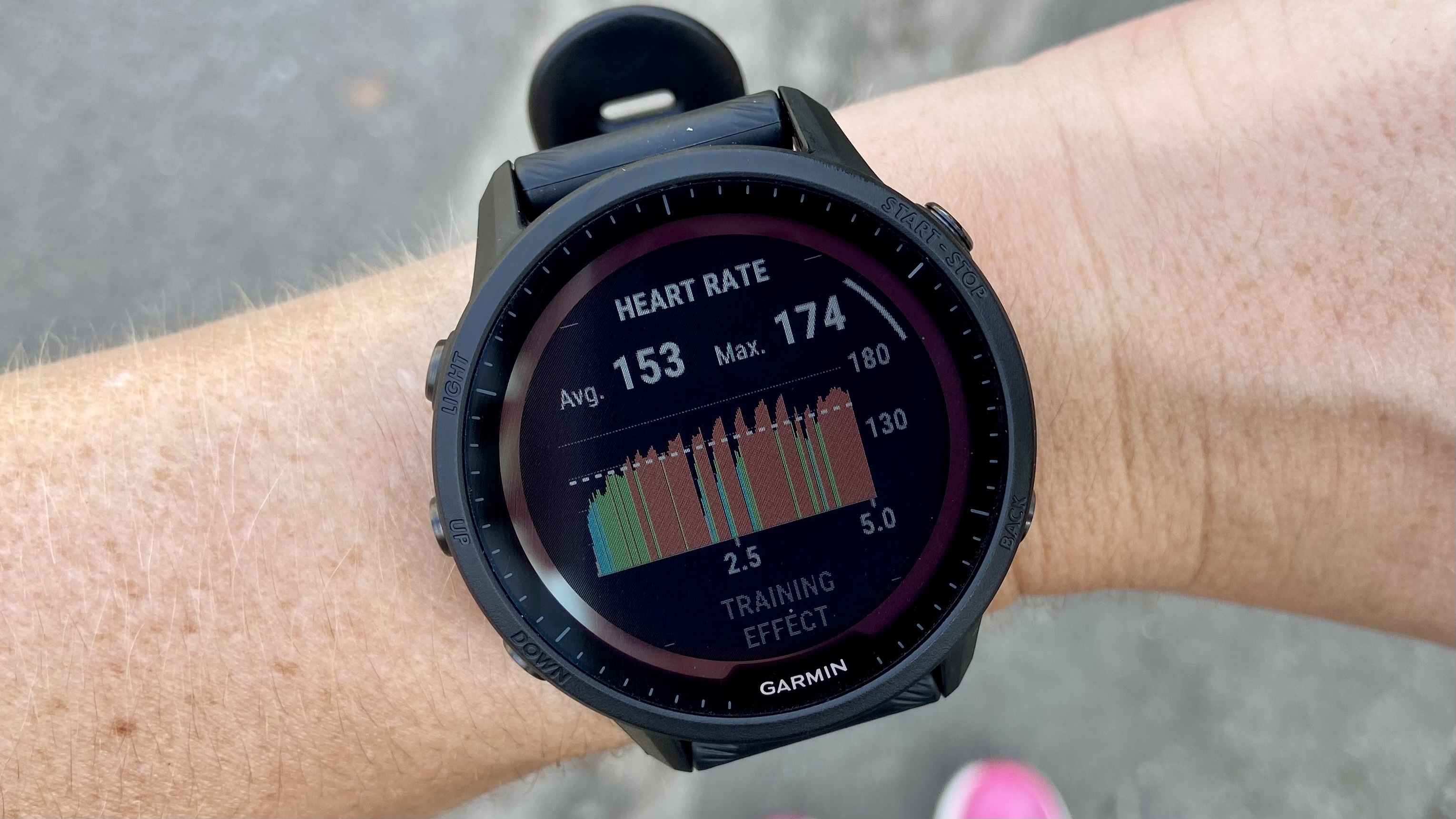 A photo of the heart rate zones on the Garmin Forerunner 955