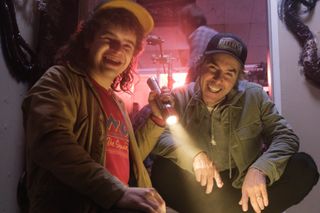 gaten matarazzo and shawn levy on the set of stranger things season 5