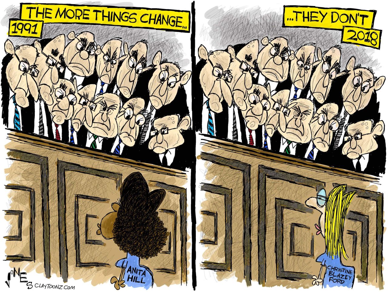 Political cartoon U.S. Brett Kavanaugh allegations Christine Blasey Ford Anita Hill comparison