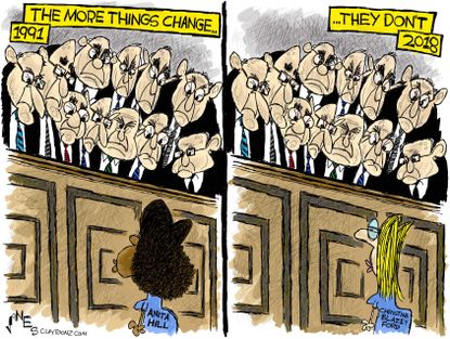 Political cartoon U.S. Brett Kavanaugh allegations Christine Blasey Ford Anita Hill comparison