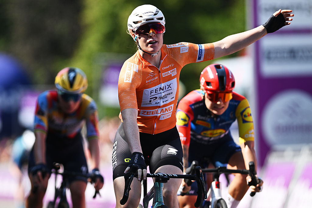 Charlotte Kool (Fenix-Premier Tech) wins stage 2 of the Baloise Ladies Tour in Zulte, Belgium. (Photo by Luc Claessen/Getty Images)