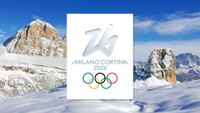 Milano Cortina 2026 Olympics graphic with a snowy mountain