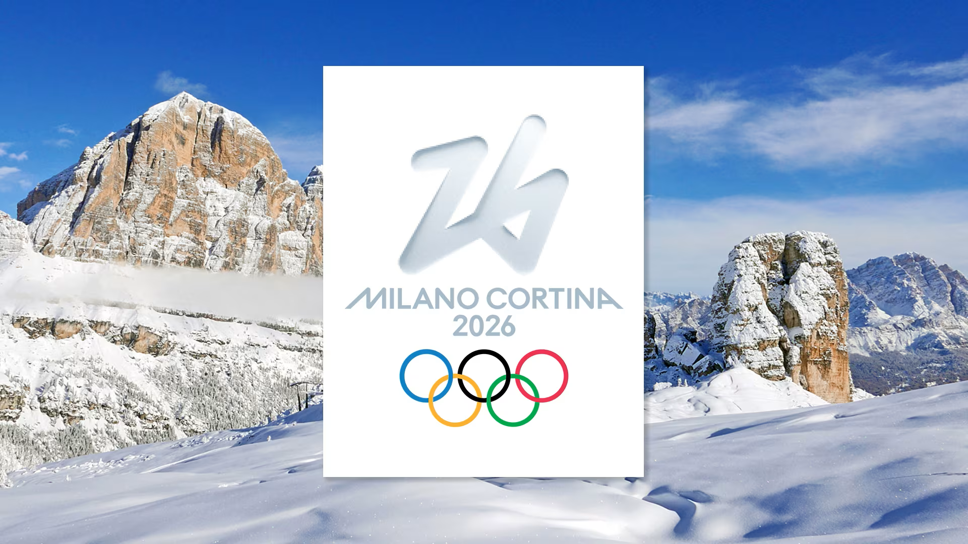 Milano Cortina 2026 Olympics graphic with a snowy mountain