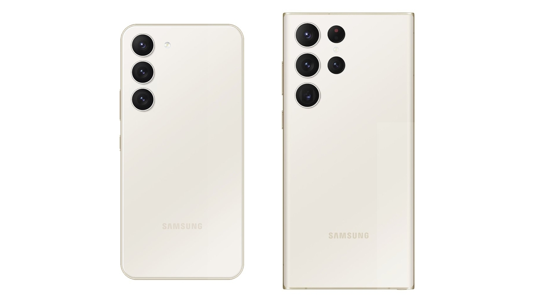 A leaked render of the Galaxy S23 and S23 Ultra in cotton flower