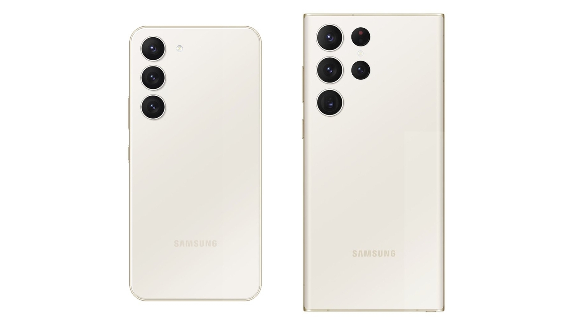 A leaked render of the Galaxy S23 and S23 Ultra in Cotton Flower