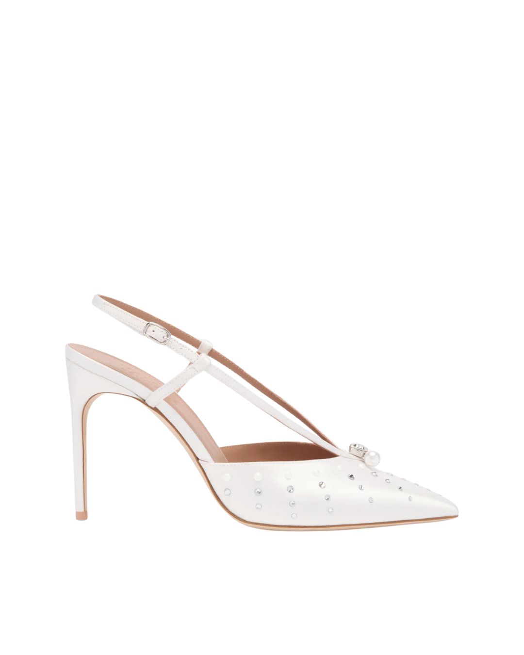 Moore 90 White Satin Embellished Slingbacks