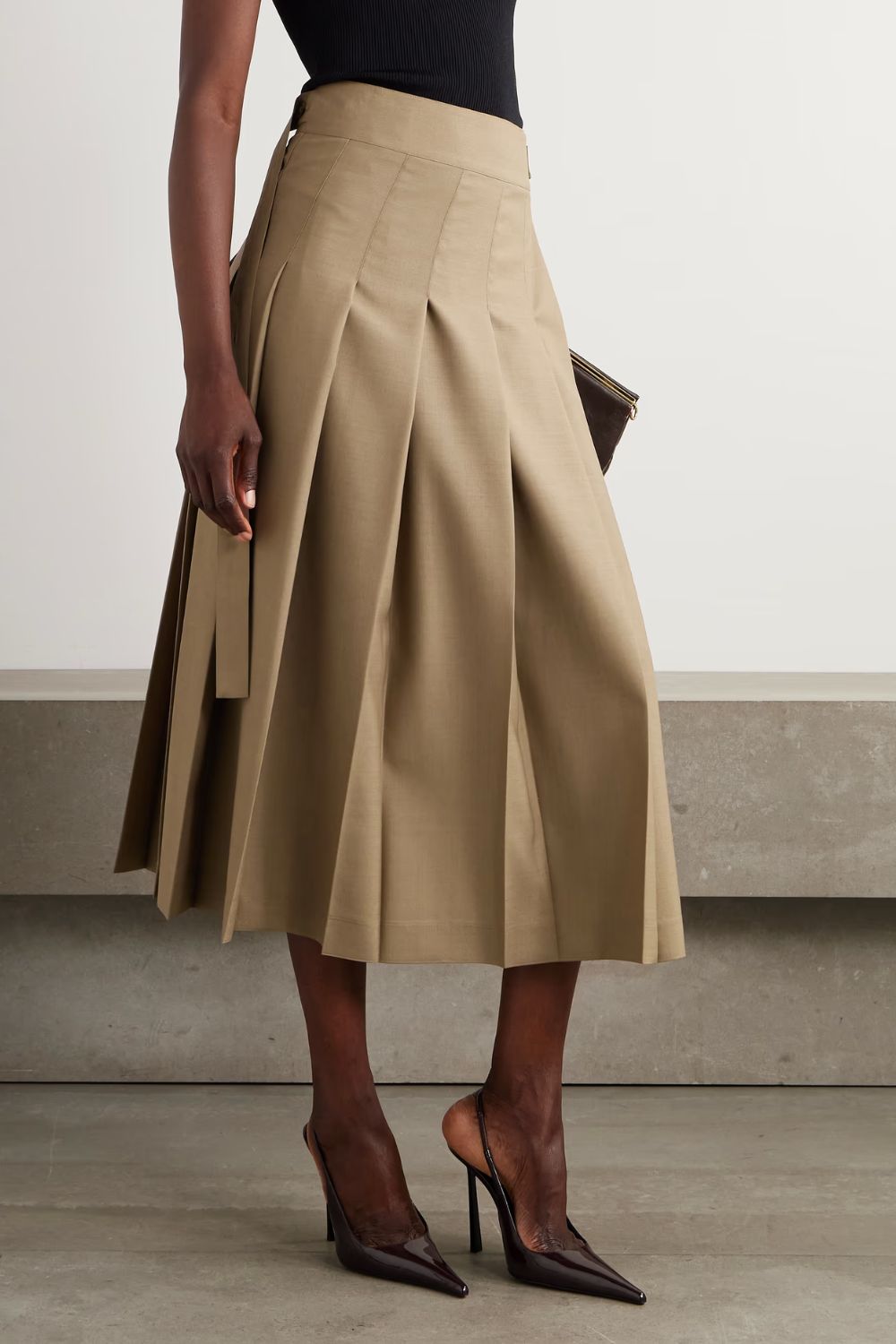 Róhe Pleated wool-blend midi wrap skirt