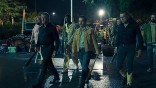 Justin Garcia-Pruneda, Sylvester Stallone, Jay Will, Max Casella, Dashiell Connery, Jonathan Joss and Martin Starr in Tulsa King