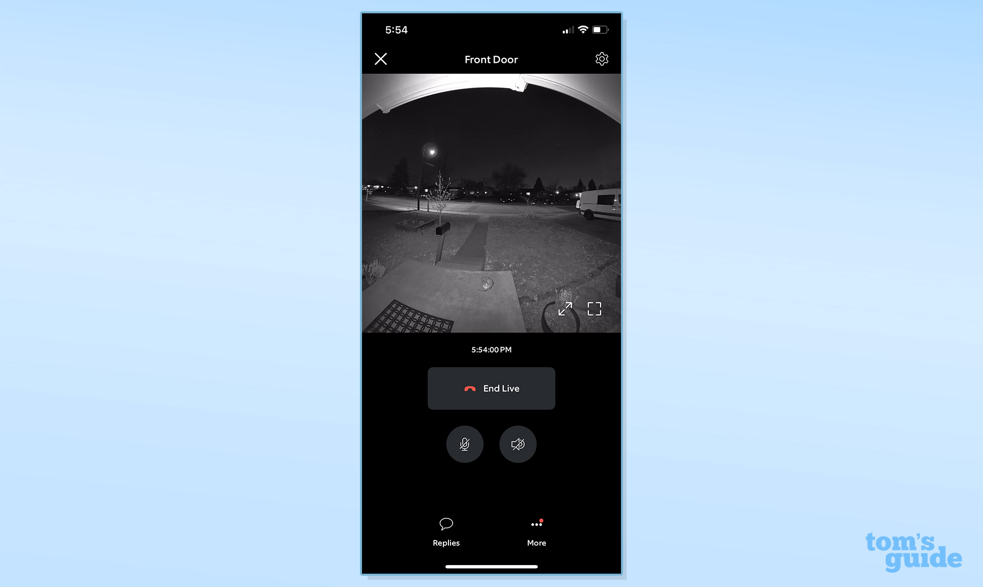 Screenshot of the Ring Wired Doorbell Plus (2nd gen) app during nighttime