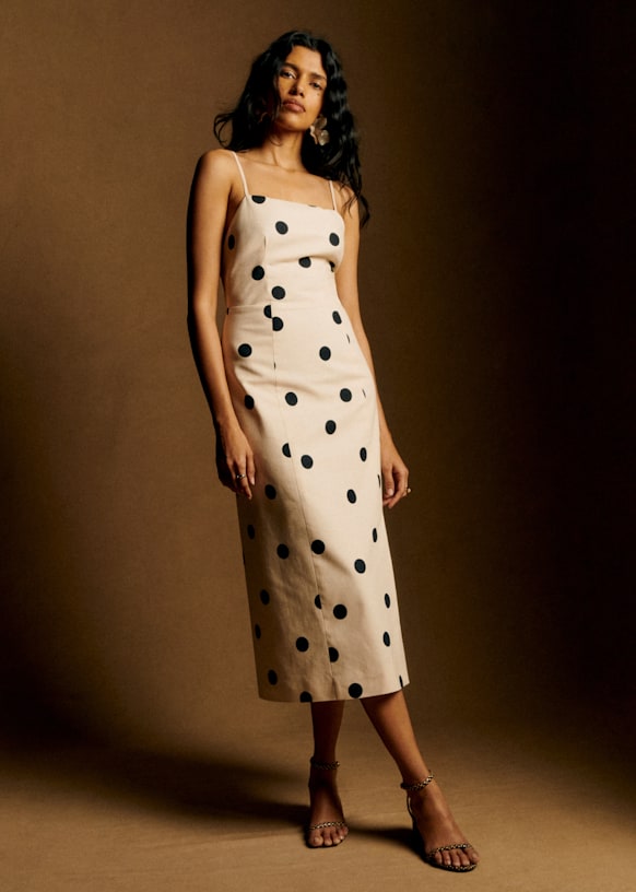 Rosie Dress - Black Polka Dots Print on White - Linen - Sézane