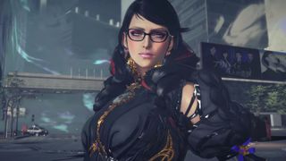 Bayonetta holding a gun