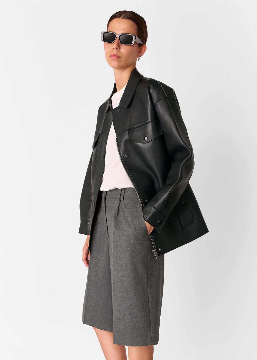 Grey Formal Pleat Front City Short