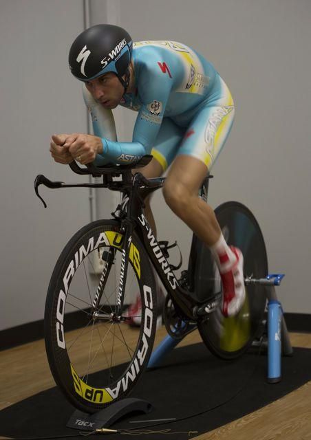 A close-up of Vincenzo Nibali's initial time trial position. There's room for improvement