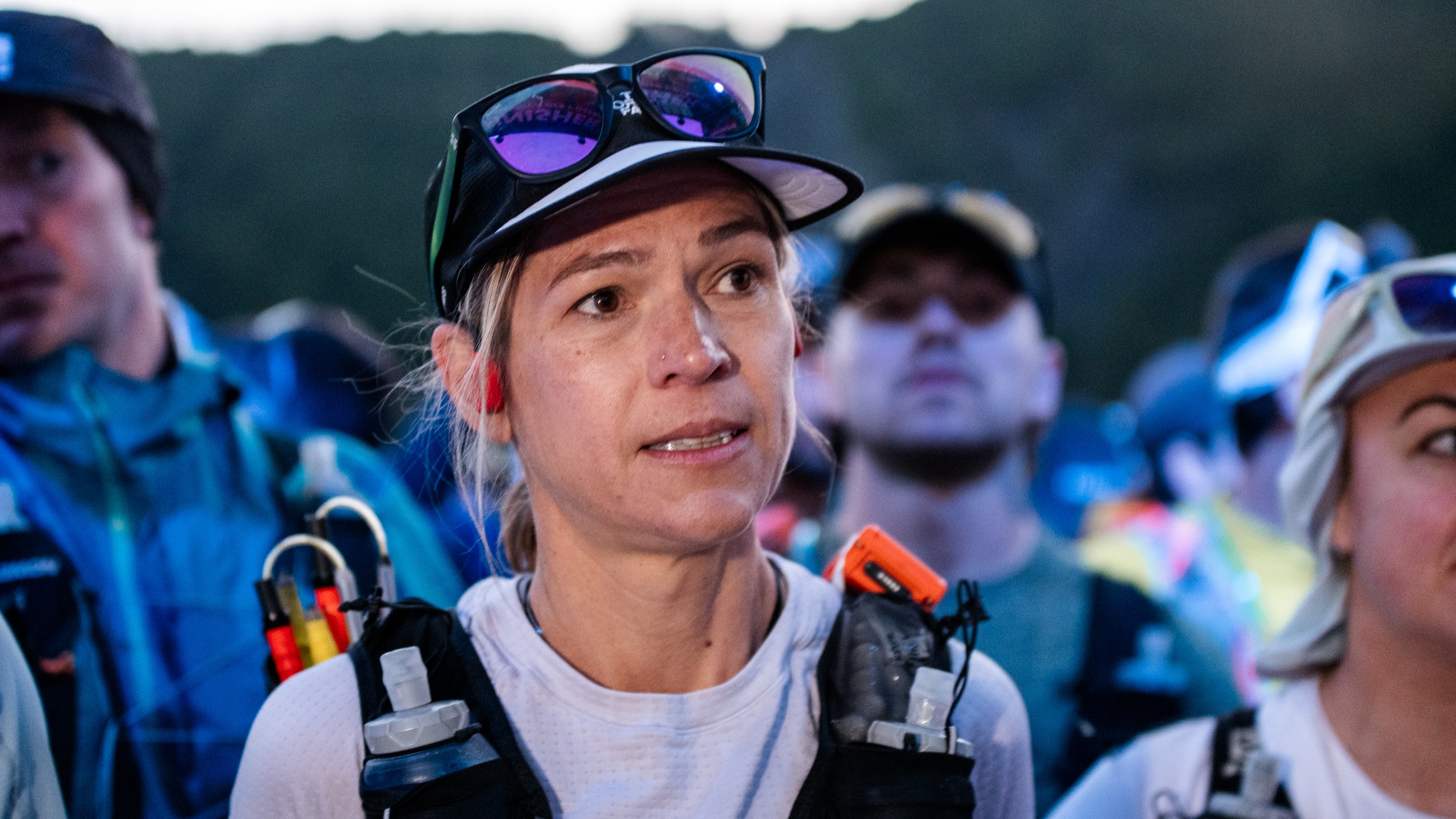 Stephanie Case at start line of the Ultra Trail Snowdonia 100k in 2025