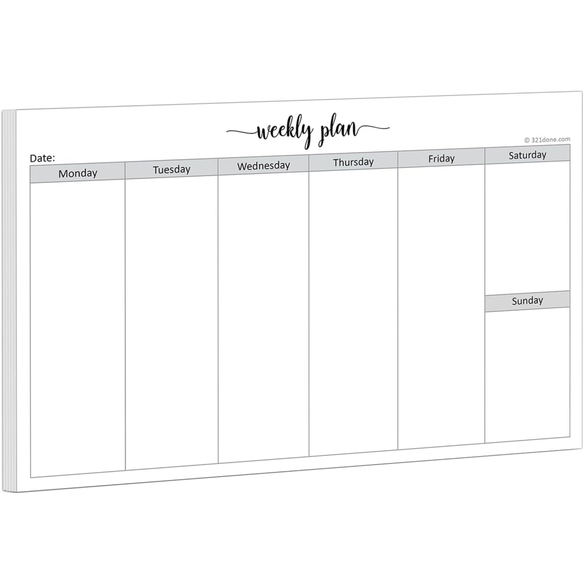 A white weekly paper planner 