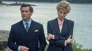 Dominic West as Prince Charles and Elizabeth Debicki as Princess Diana in The Crown season 5
