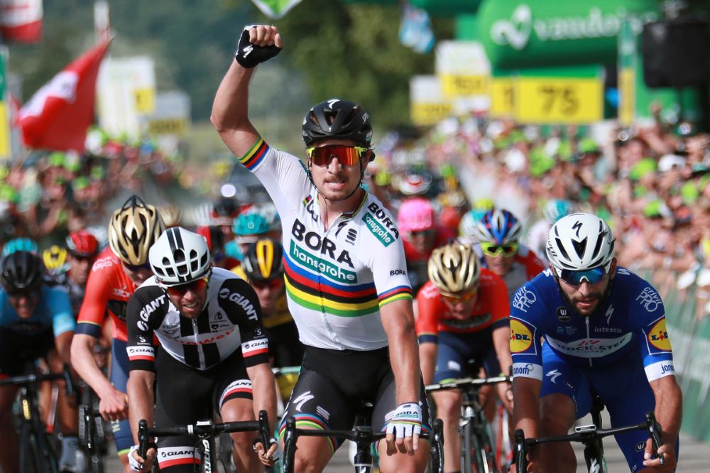 Peter Sagan (Bora-Hansgrohe) celebrates his 16th Tour de Suisse stage win