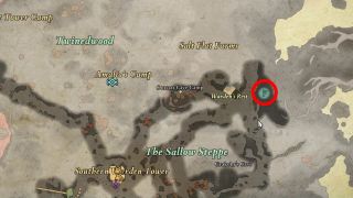 Avowed Ancient Arrowhead treasure map location - A map showing the location of the treasure near Warden's Rest in Galawain's Tusks.