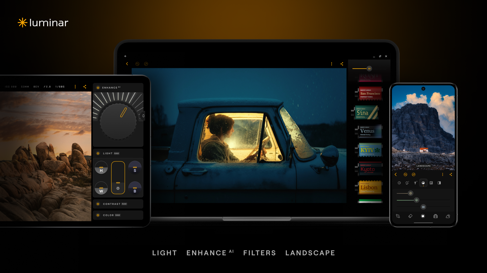Images of Luminar Photo Editor in action
