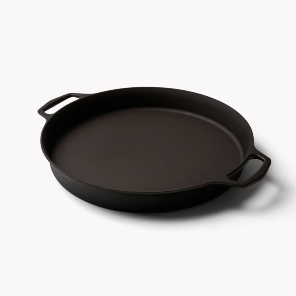 Large double handled cast iron skillet