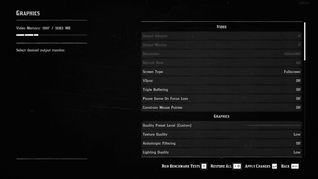 Red Dead Redemption 2 settings