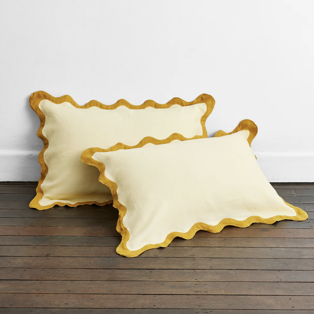 Limoncello & Turmeric 100% French Flax Linen Scalloped Pillowcases (set of Two)