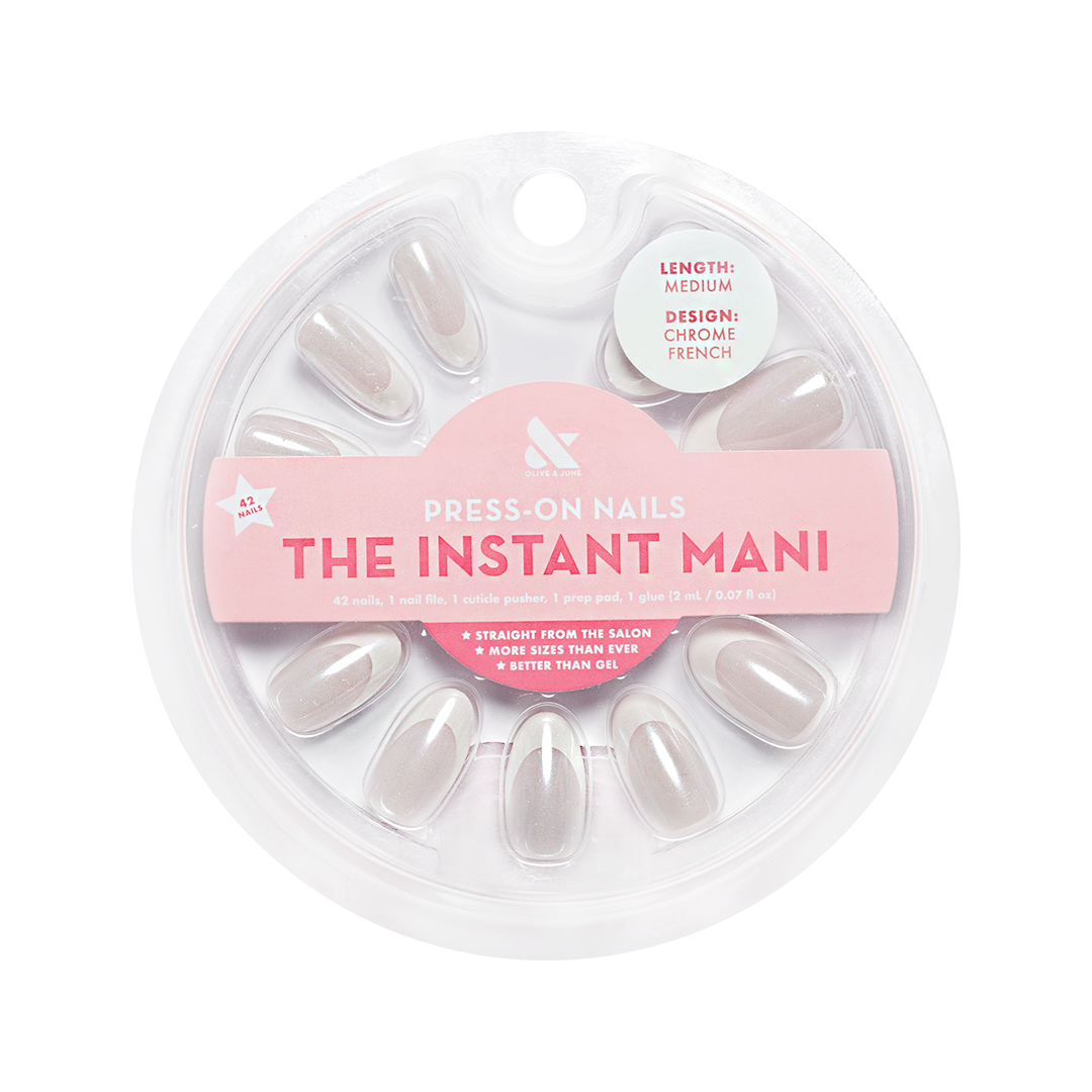 Olive &amp;amp; June Instant Mani Medium Oval Press-On Nails, Chrome French, 42 Pieces
