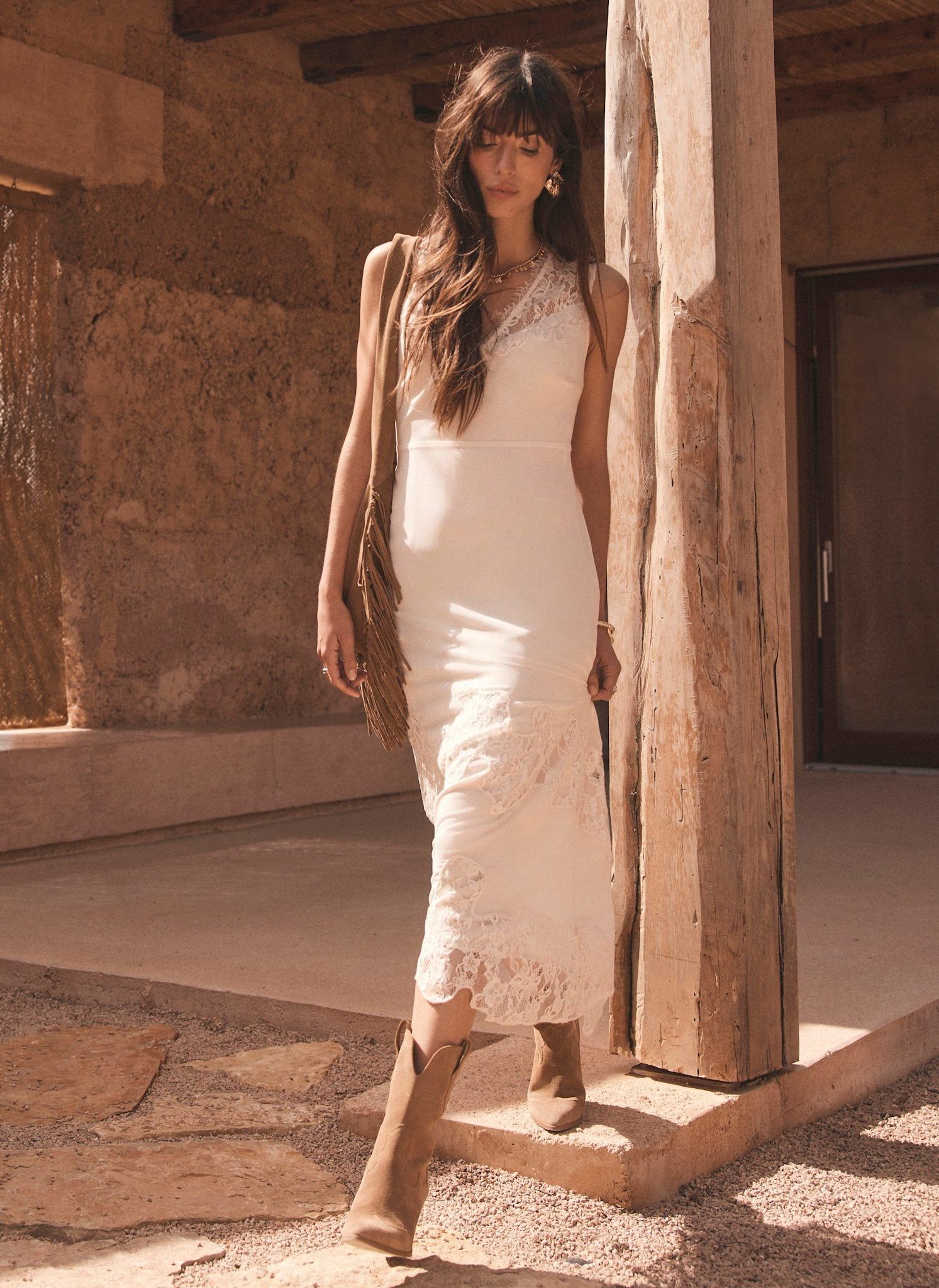 Cream Lace Midi Slip Dress
