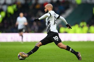 David McGoldrick of Derby County in action during the Sky Bet League 1 match between Derby County and Shrewsbury Town at the Pride Park, Derby on Saturday 4th March 2023.
