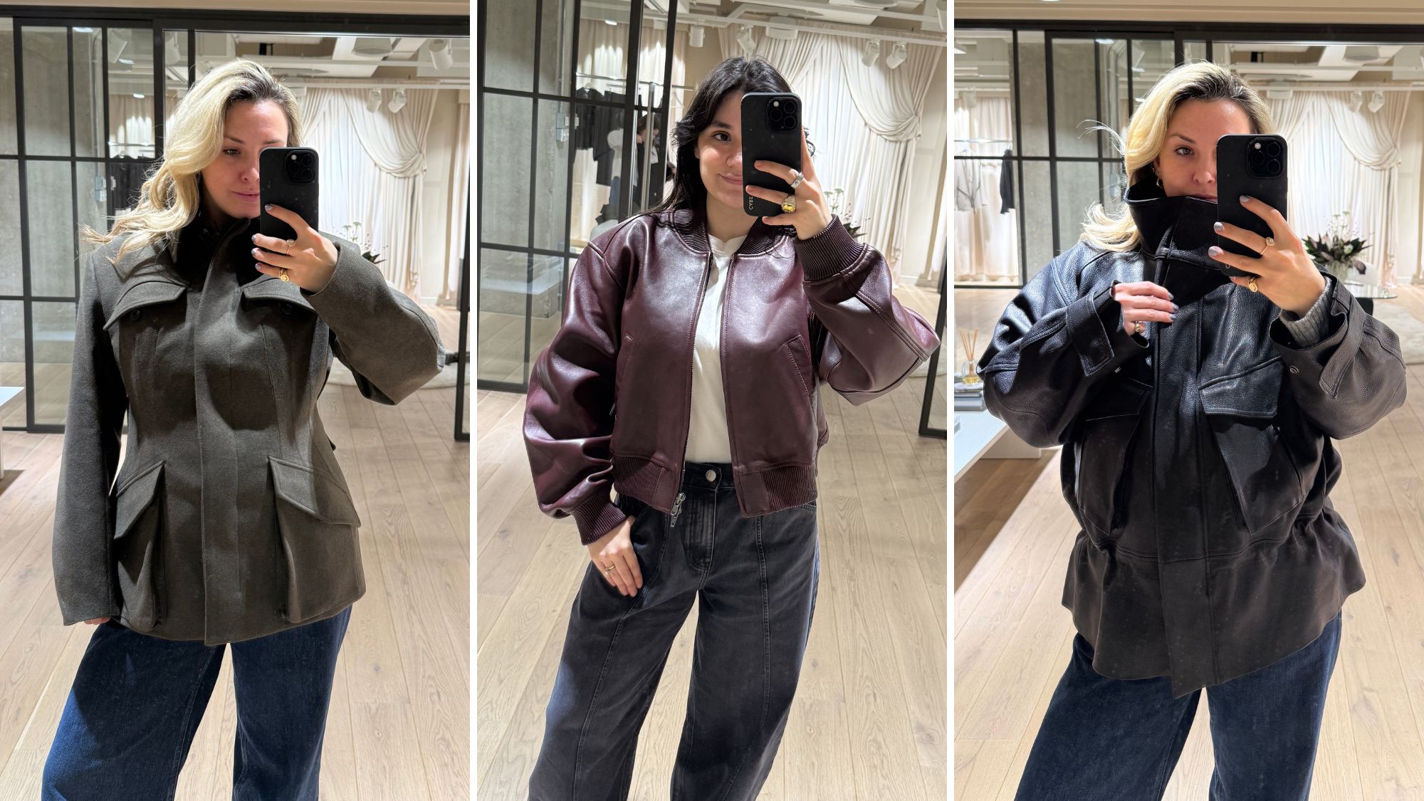 clementina jackson and sofia piza try on the best spring jackets from the new H&amp;M studio collection