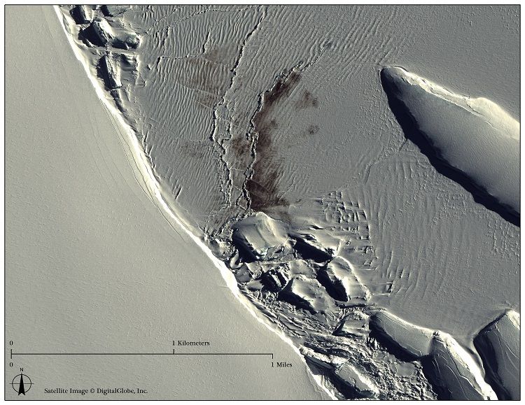 Researchers can spot penguin colonies thanks to the large poop stains they leave on the ice.