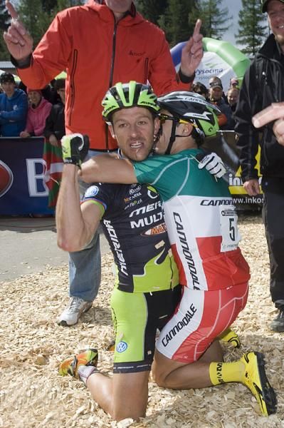 Ralph Naef and Marco Fontana celebrate.