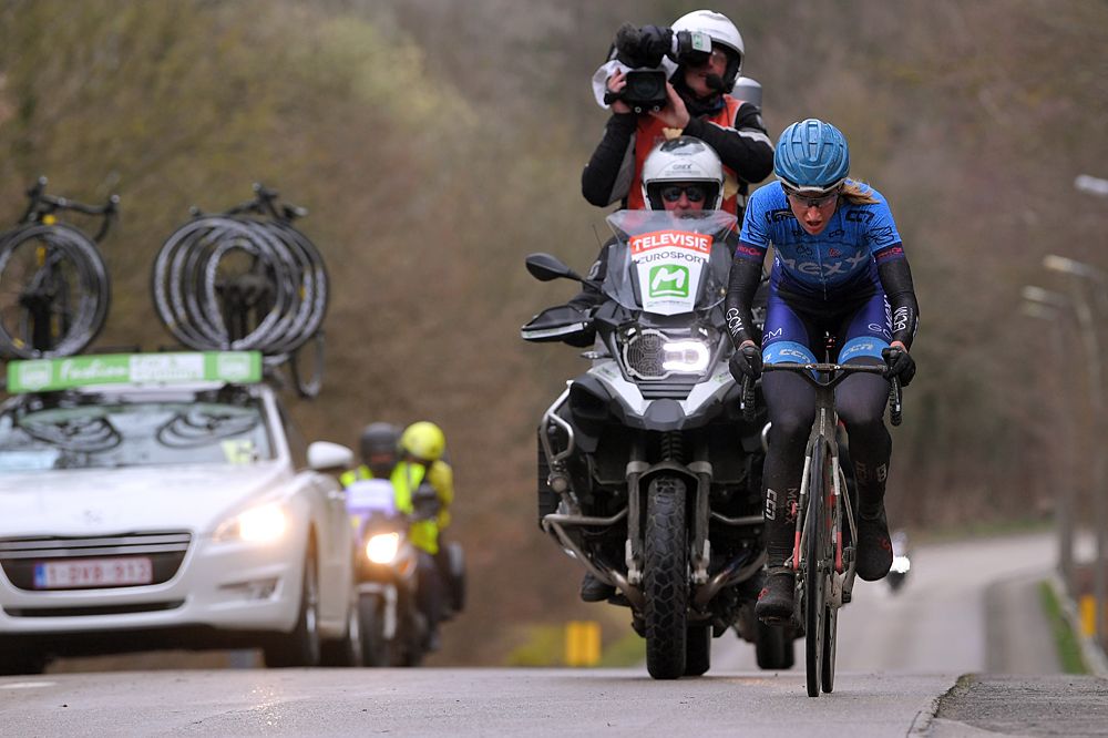 Franziska Koch (Mexx-Watersley International) in a solo breakaway at Omloop van het Hageland