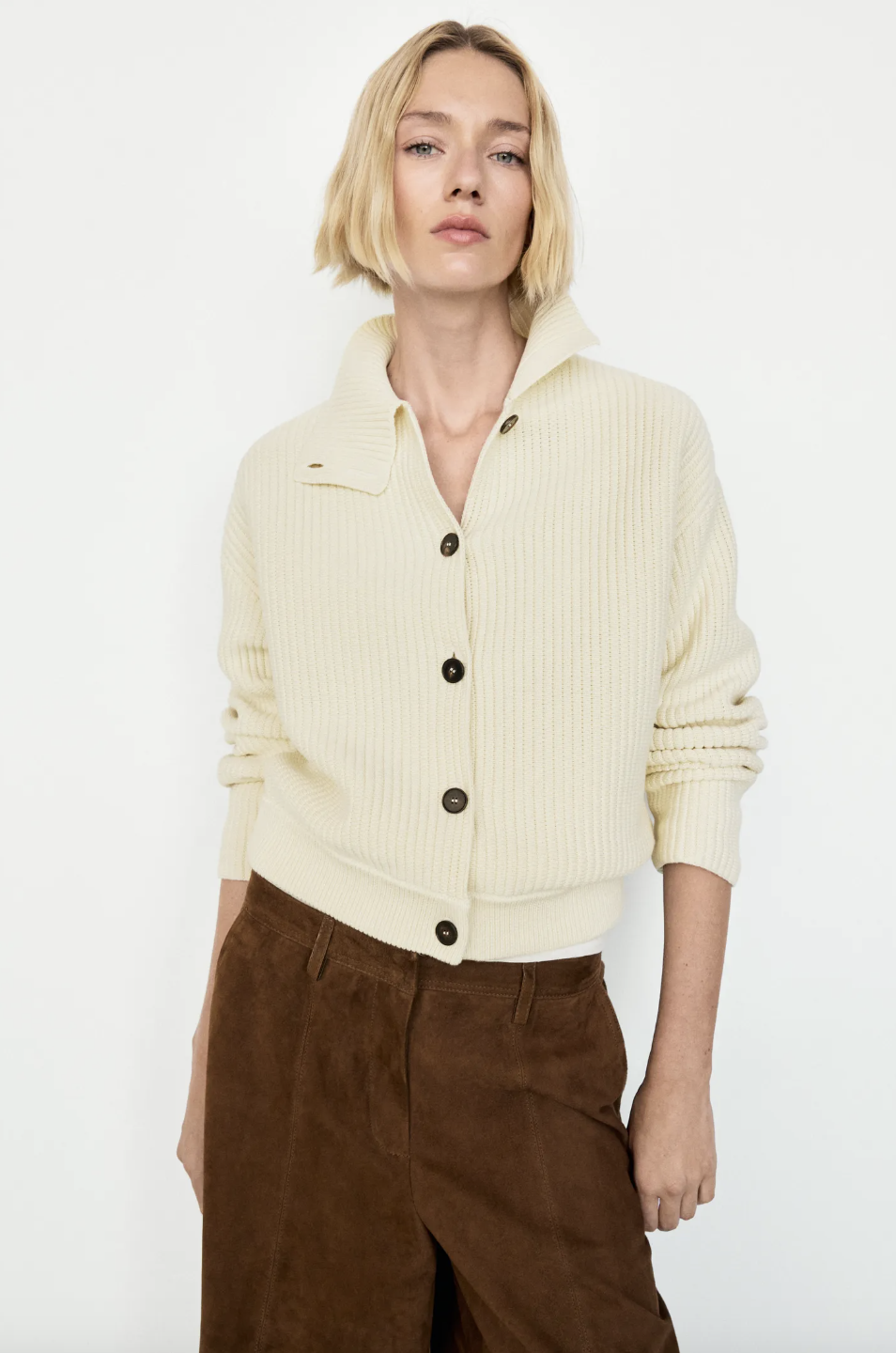 Massimo Dutti, 100% Cotton Turtleneck Knit Cardigan