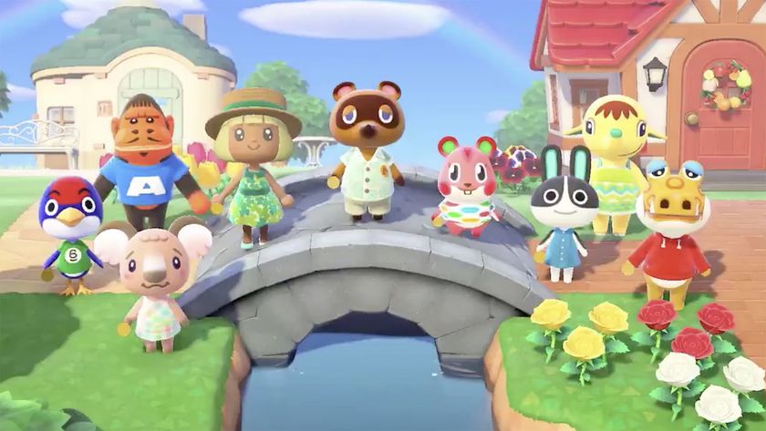 Best games like Animal Crossing: A group of villagers on a stone bridge during New Horizons. 