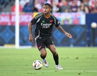 Reiss Nelson in action for Arsenal against Bournemouth in a pre-season friendly in july 2024.