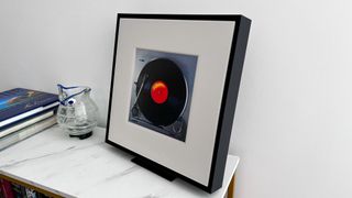 Side profile of the Samsung Music Frame on a table