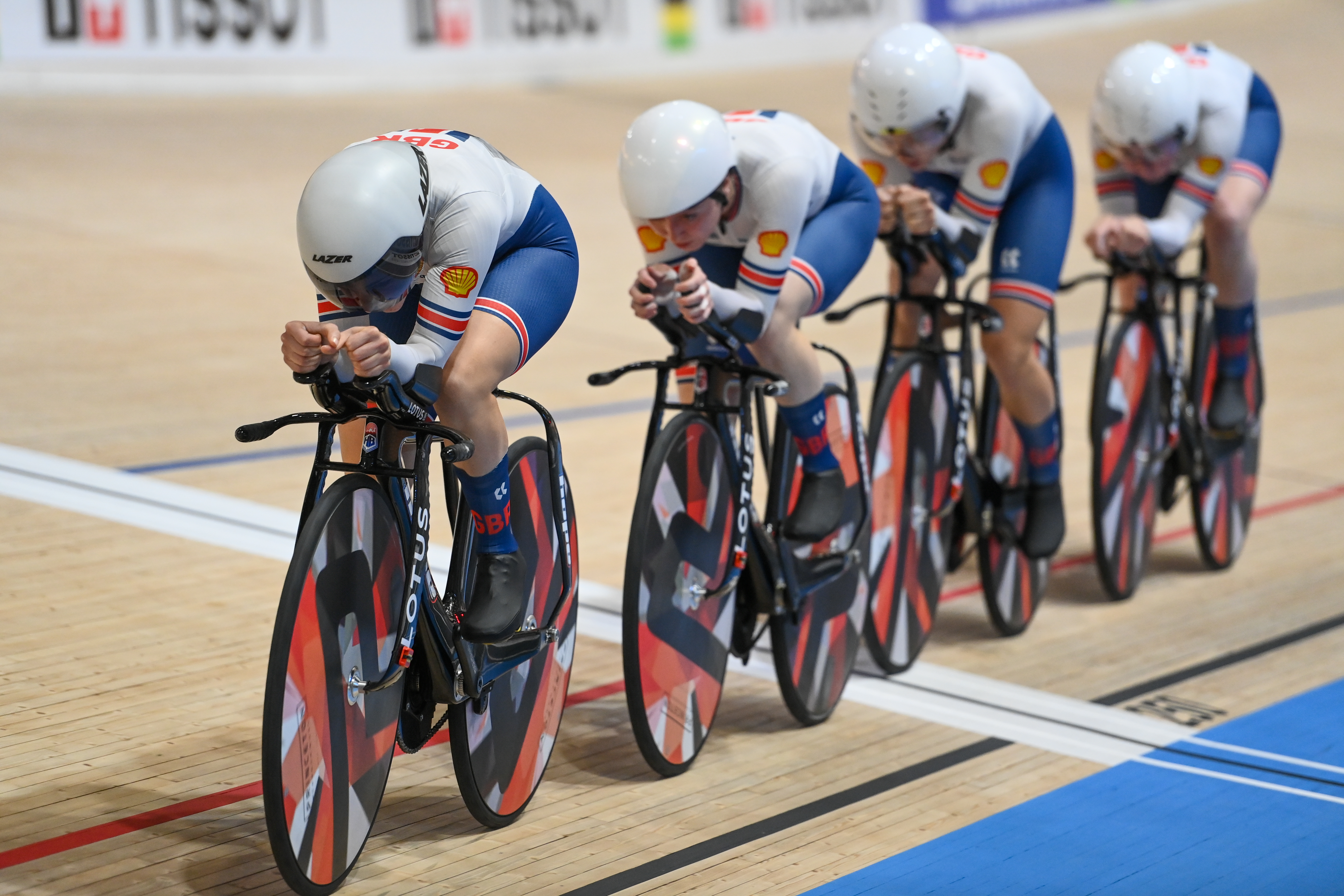 GB women&#039;s team pursuit squad at the 2024 Track World Championships