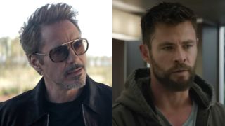 From left to right: Robert Downey Jr. as Tony Stark and Chris Hemsworth as Thor in Avengers: Endgame. 