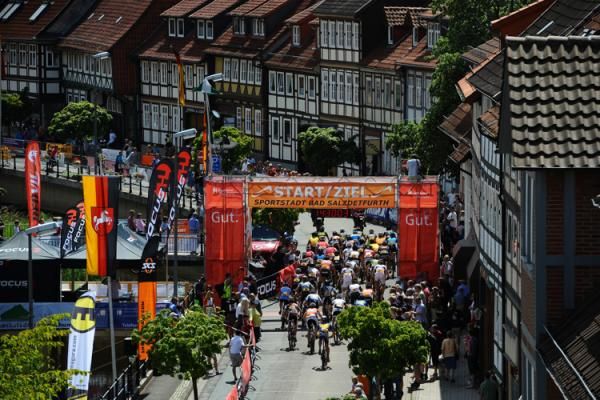 A view of the start of the men's race at the German cross country National Championships