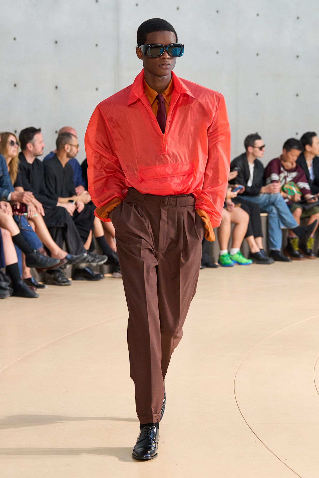An image of the colourful menswear trend as seen on the Saint Laurent. spring/summer 2026 runway