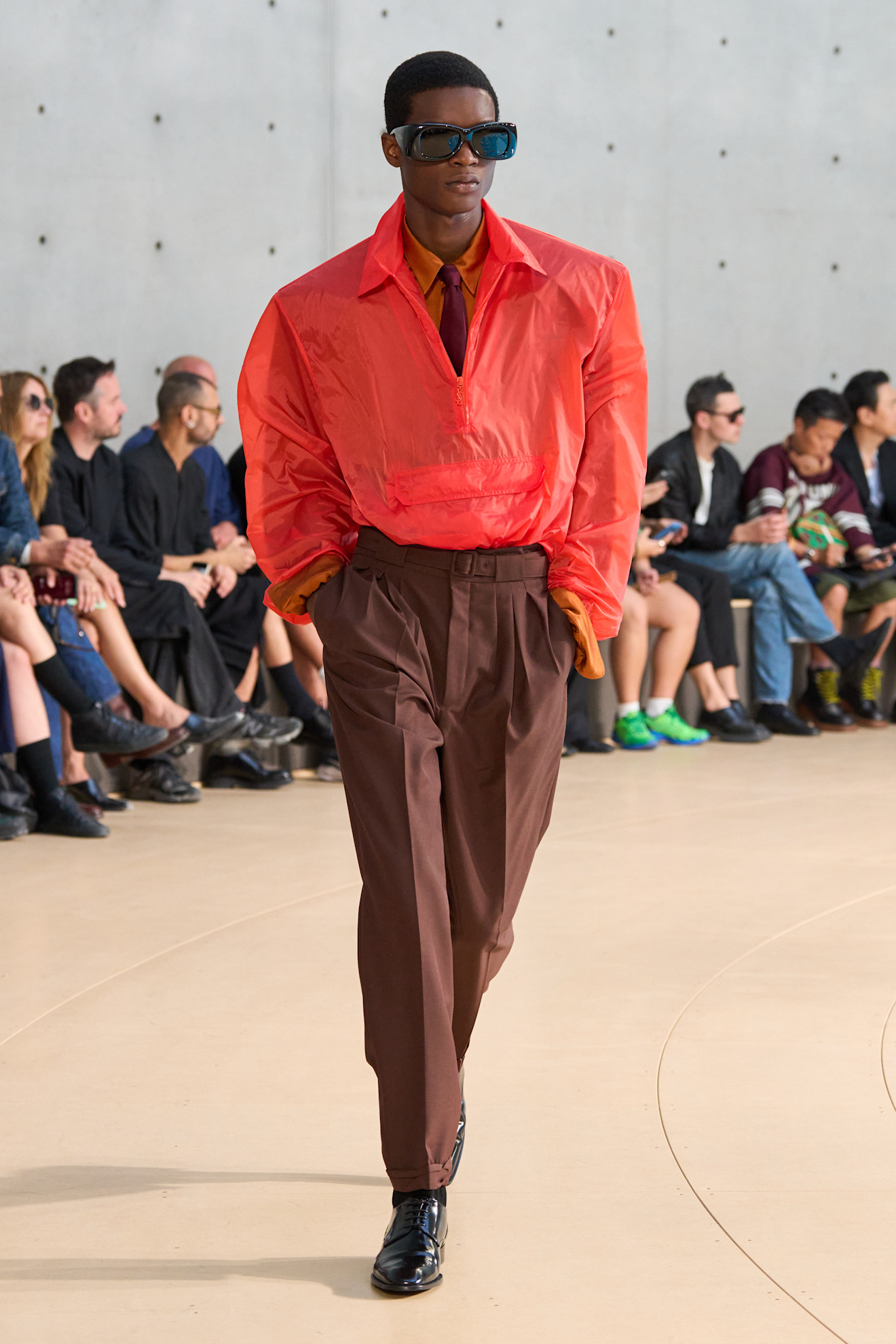 An image of the colourful menswear trend as seen on the Saint Laurent. spring/summer 2026 runway