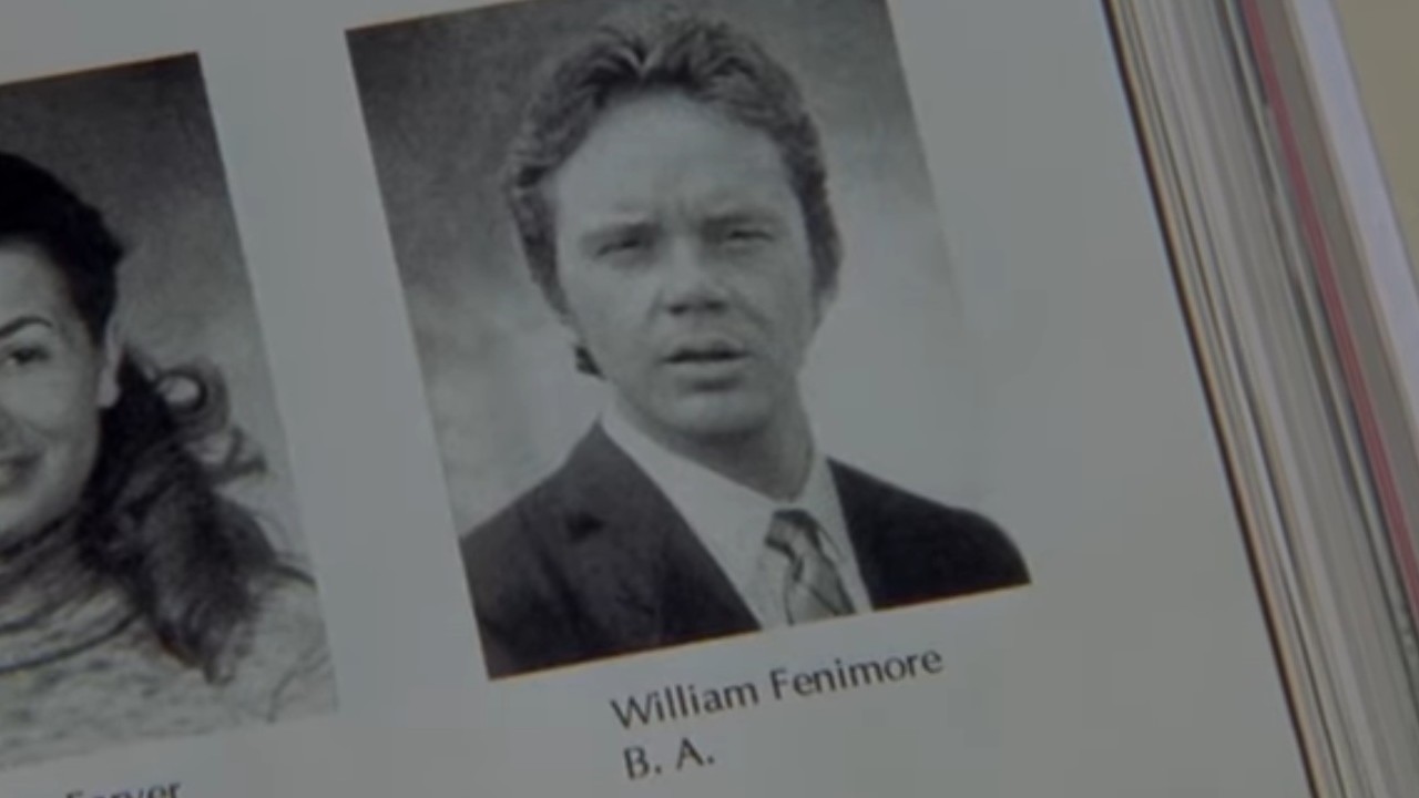 A yearbook photo of Tim Robbins in Arlington Road