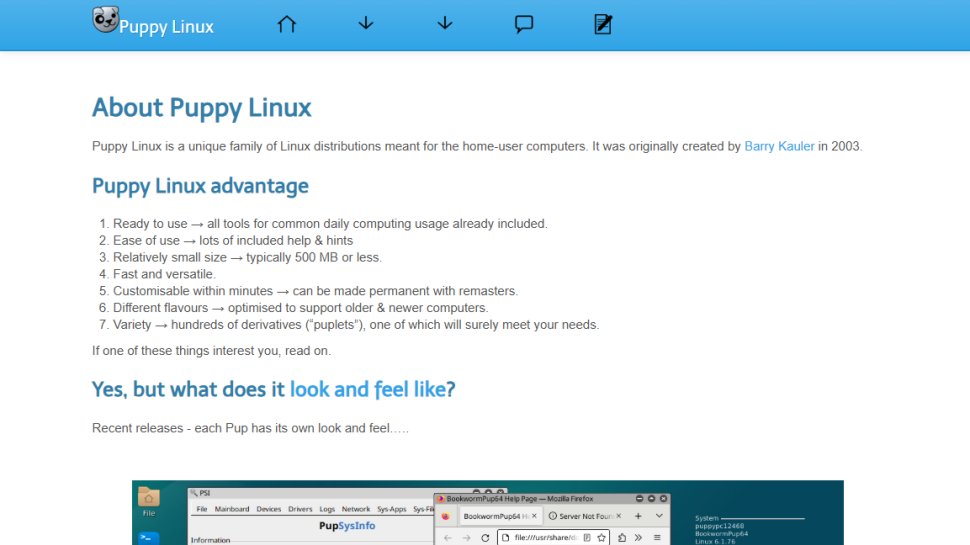 Website screenshot of Puppy Linux (August, 2025)