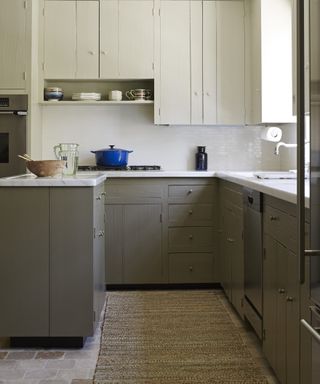 Dark gray painted kitchen cabinets